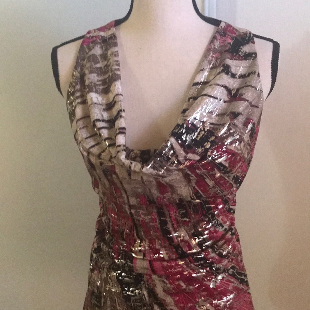 Metalic Pink, white, and black cowl neck Top